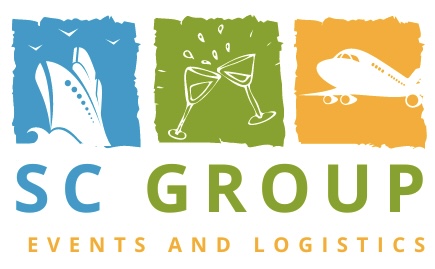 This image is a visual representation of the logo for "SC Group Events and Logistics." The logo serves as a branding tool for the company to establish a recognisable image and increase visibility among potential customers.